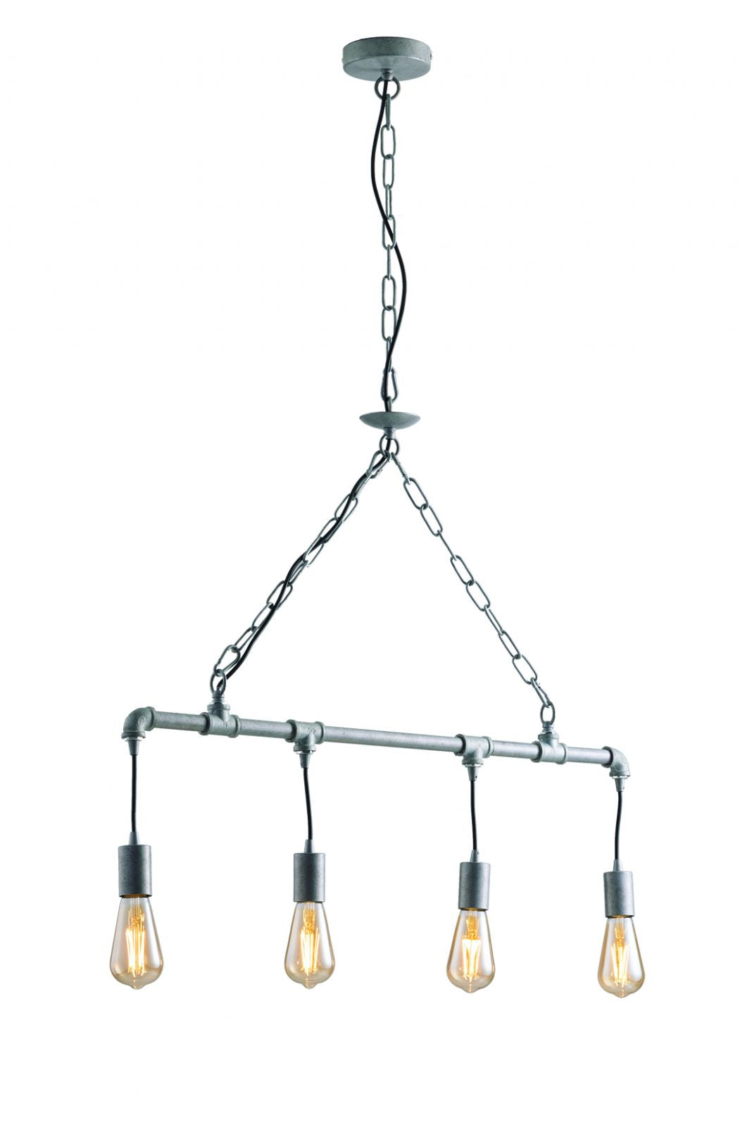 Sospensione 4 luci metallo effetto zincato stile tubi e rubinetti 4XE27 non incl. AMARCORD Sospensione 4 luci metallo effetto zincato stile tubi e rubinetti 4XE27 non incl. AMARCORD
